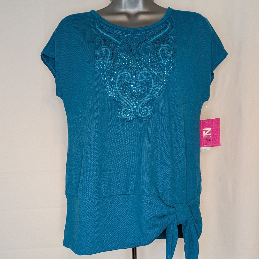 IZ Byer Sequin NWT XL Extra Large Short Sleeve Blouse